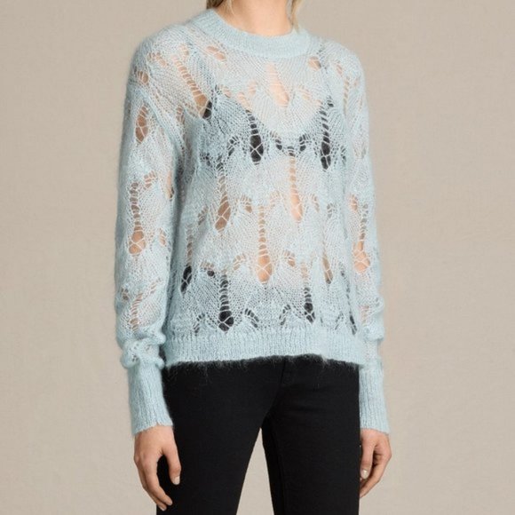 Allsaints Kisa Cropped Sweater Pastel Blue L - Picture 1 of 5